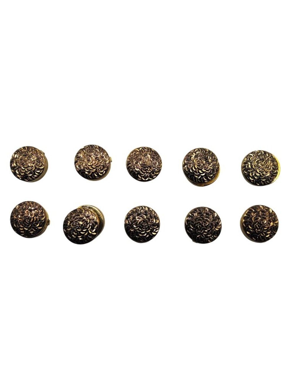Vintage Gold-Tone Embossed Floral Metal Buttons Set of 10 Shank Style .63 Inches